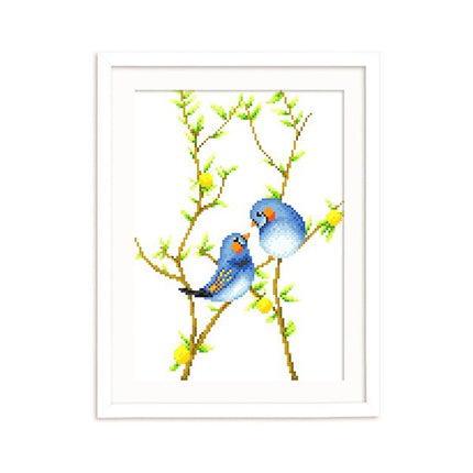 Love Birds on Tree Branch Stamped Cross Stitch Kit,  11.4" x 14.6"