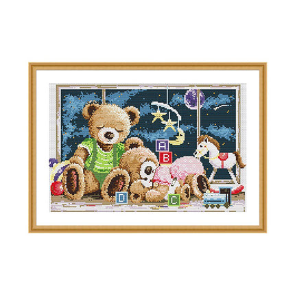 Happy Bears Family Stamped Cross Stitch Kit, 19.7" x 13.8"