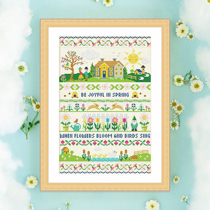 Be Joyful in Spring Stamped Cross Stitch Kit, 14.6" x 22.8"