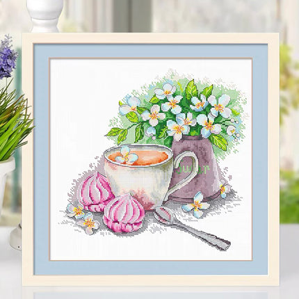 Morning Tea and Sweet Cake Stamped Cross Stitch Kit, 17.7" x 21.7"