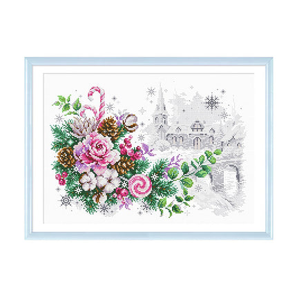 Christmas Celebration Bouquet of Flowers Stamped Cross Stitch Kit, 19.7" x 15.7"