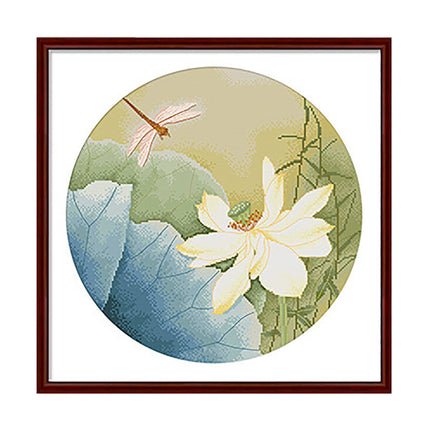 Lotus Blossoms in The Pond Stamped Cross Stitch Kit, 19.7" x 19.7"