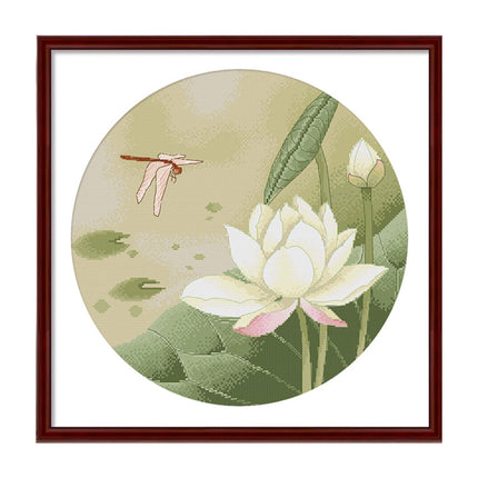White Lotus Flower Stamped Cross Stitch Kit, 19.7" x 19.7"