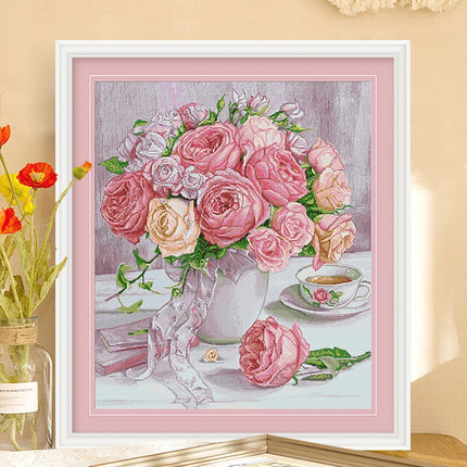 Romantic Rose Flowers Stamped Cross Stitch Kit, 27.6" x 31.5"