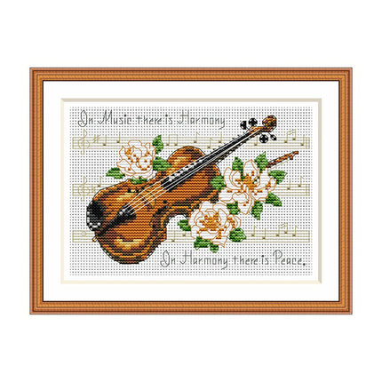 Violin and Flower Stamped Cross Stitch Kit, 11.8" x 9.4"