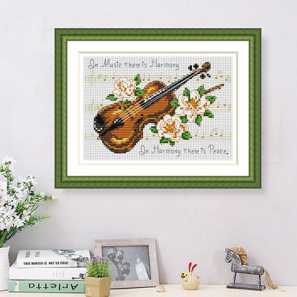 Violin and Flower Stamped Cross Stitch Kit, 11.8" x 9.4"