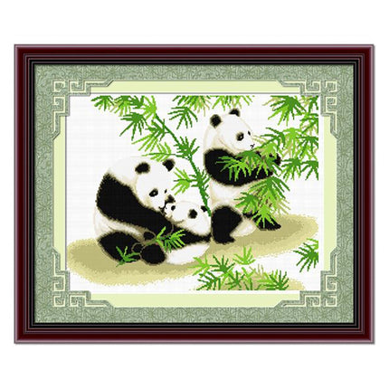 Happy Panda Family Stamped Cross Stitch Kit, 25.6" x 20.9"