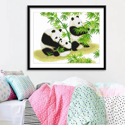 Happy Panda Family Stamped Cross Stitch Kit, 25.6" x 20.9"