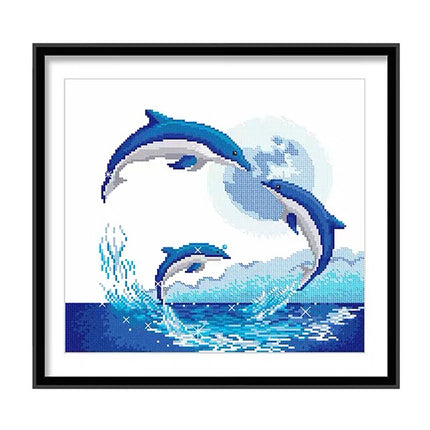 Jumping Dolphin Stamped Cross Stitch Kit, 18.5" x 16.1"