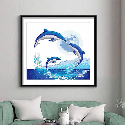 Jumping Dolphin Stamped Cross Stitch Kit, 18.5" x 16.1"
