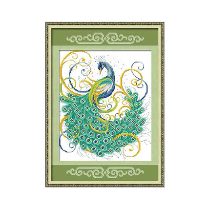 Moonlit Peacock Stamped Cross Stitch Kit, 16.9" x 19.3"