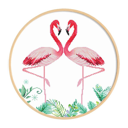 Flamingo Birds in Love and Tropical Plants Stamped Cross Stitch Kit, 19.6" x 19.6"