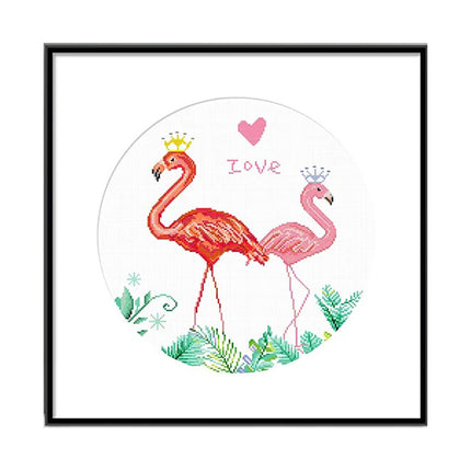 Flamingo Birds Couple Wearing Crown Stamped Cross Stitch Kit, 19.6" x 19.6"