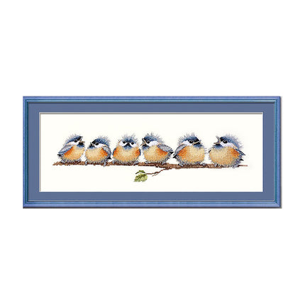 Six Singing Birds on Branch Stamped Cross Stitch Kit, 19.7" x 8.7"