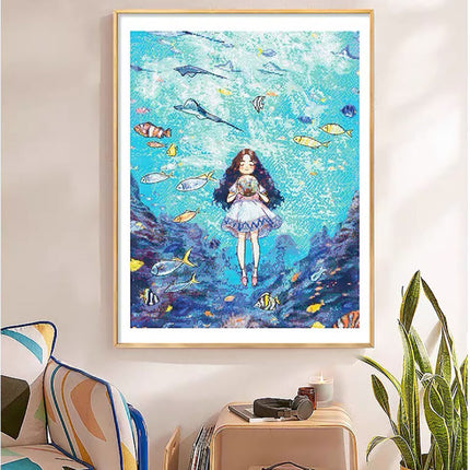 The Girl of the Deep Sea Stamped Cross Stitch Kit, 19.7" x 25.6"