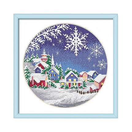 Winter Snow Scenery Stamped Cross Stitch Kit, 13.8" x 13.8"