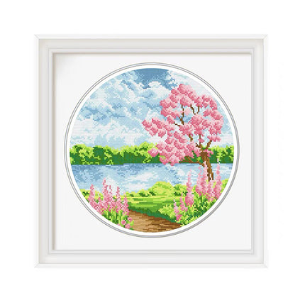 Four Seasons in the Valley Stamped Cross Stitch Kit, 15.8" x 15.8"