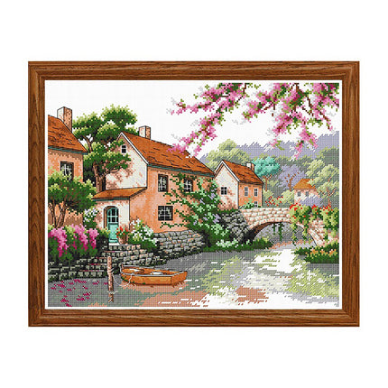 Serenity of the Water Town Stamped Cross Stitch Kit, 19.7" x 16.5"