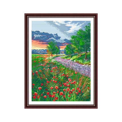 Morning Pathways Spring Flowers Stamped Cross Stitch Kit, 23.6" x 31.5"