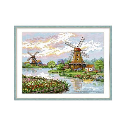 Dutch Windmill Stamped Cross Stitch Kit, 27.6" x 21.7"