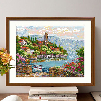 Lake Como In Italy Stamped Cross Stitch Kit, 26.8" x 21.7"