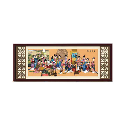 Romantic Oriental Landscape Asian Motive Ancient Beauties with Four Arts of Chinese Scholars Stamped Cross Stitch Kit, 132.3" x 56.3"