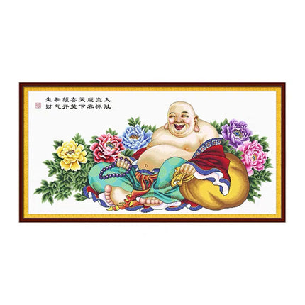 Happy Laugh Maitreya Buddha Stamped Cross Stitch Kit, 57.5" x 30.7"