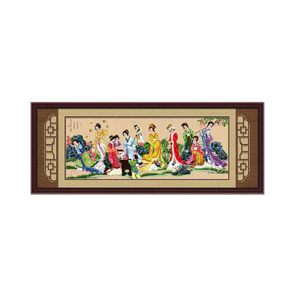 Romantic Oriental Landscape Asian Motive Ancient Beauties with Four Arts of Chinese Scholars Stamped Cross Stitch Kit, 94.9" x 77.6"