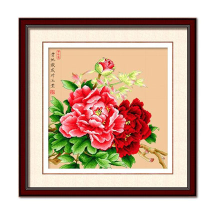 Peonies in Full Bloom Stamped Cross Stitch Kit, 22.8" x 22.8"