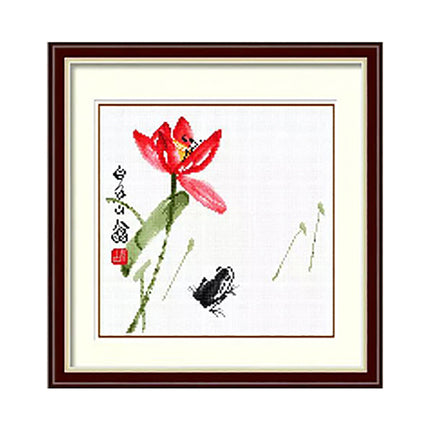 Graceful Lotus By Qi BaiShi Stamped Cross Stitch Kit, 14.6" x 14.6"