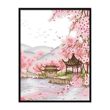 Peach Blossoms Stamped Cross Stitch Kit, 19.7" x 24.8"
