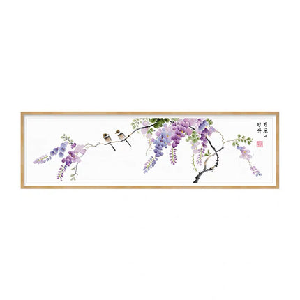 Wisteria Purple Flowers Stamped Cross Stitch Kit, 43.3" x 14.6"