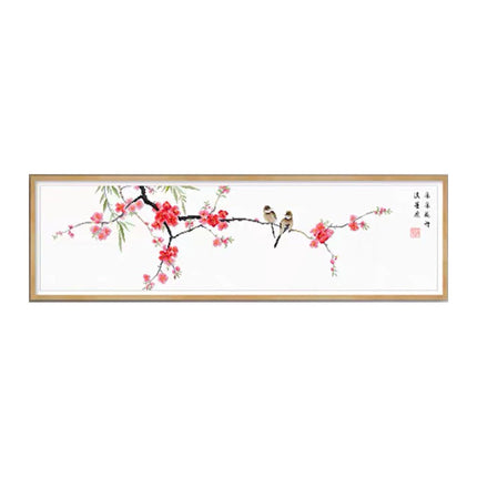 Plum Blossom and Couple Birds Stamped Cross Stitch Kit, 43.3" x 14.6"