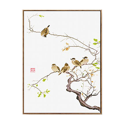 Birds Perched on Tree Branch Stamped Cross Stitch Kit, 19.7" x 25.6"