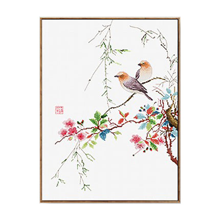 Birds Perched on Tree Branch Stamped Cross Stitch Kit, 19.7" x 25.6"