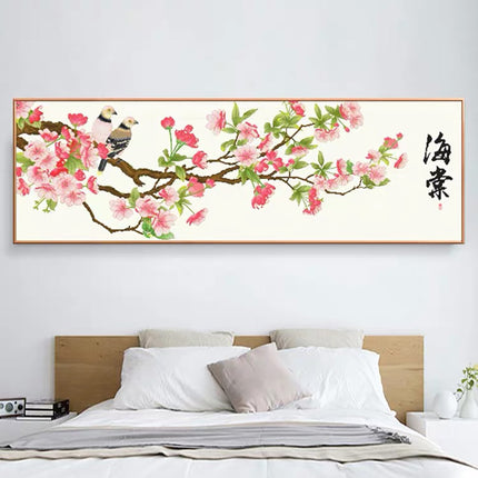 Two Birds on Cherry Blossoms Stamped Cross Stitch Kit, 59.1" x 20.5"