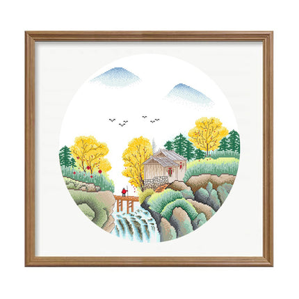 Scenic Mountain and Water Landscape tamped Cross Stitch Kit, 23.6" x 23.6"