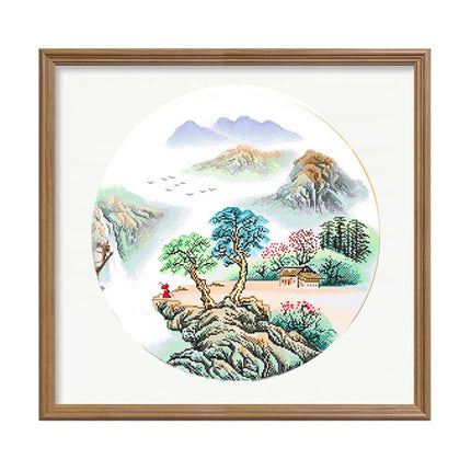 Scenic Mountain and Water Landscape tamped Cross Stitch Kit, 23.6" x 23.6"