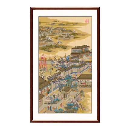Traditional Chinese Painting Qing Dynasty Prosperous Picture Stamped Cross Stitch Kit, 29.5" x 51.2"