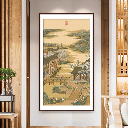 Classic Chinese Painting Qing Dynasty Prosperous Picture Stamped Cross Stitch Kit, 29.5" x 51.2"