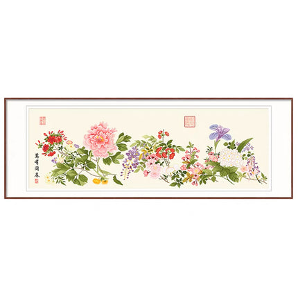The Beautiful Flowers Bloom in Spring Stamped Cross Stitch Kit, 59.0" x 21.6"