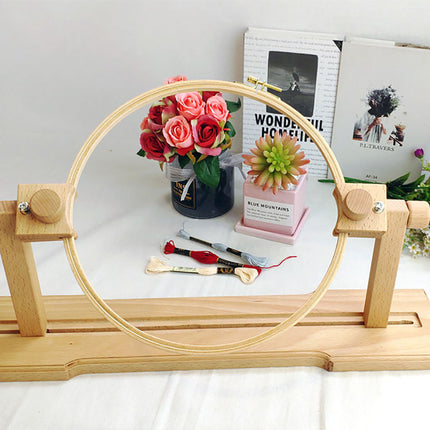 Adjustable Wooden Embroidery Frame Stand Cross Stitch Hoops Holder