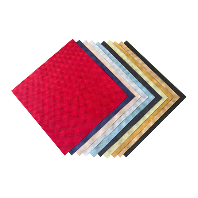 11 Count Aida Cloth Cross Stitch Fabric Pack – 10 Colors Pre-Cut Squares, 11.8 x 11.8 Inch, Set of 10 Pieces