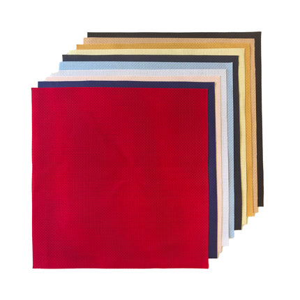 11 Count Aida Cloth Cross Stitch Fabric Pack – 10 Colors Pre-Cut Squares, 11.8 x 11.8 Inch, Set of 10 Pieces