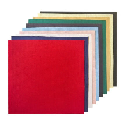 14 Count Aida Cloth Cross Stitch Fabric Pack – 10 Colors Pre-Cut Squares, 11.8 x 11.8 Inch, Set of 10 Pieces