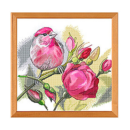 Rose and Bird Stamped Cross Stitch Kit, 17.7" x 17.7"