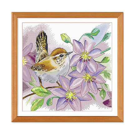 Clematis Blossom and Bird Stamped Cross Stitch Kit, 17.7" x 17.7"