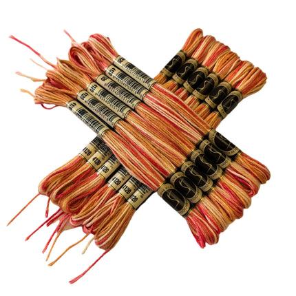Bundles of colorful embroidery floss on a light background