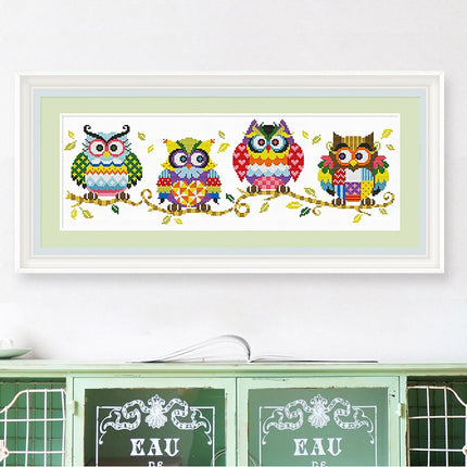 Family of Owls Stamped Cross Stitch Kit, 25.6" x 11.8"