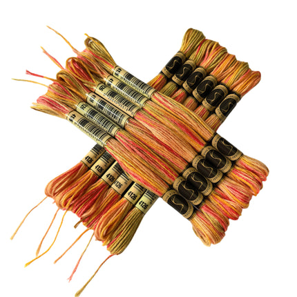 Set of embroidery threads with colorful skeins on a light background